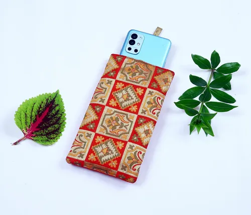 Red silk fabric waist clip mobile phone pouch